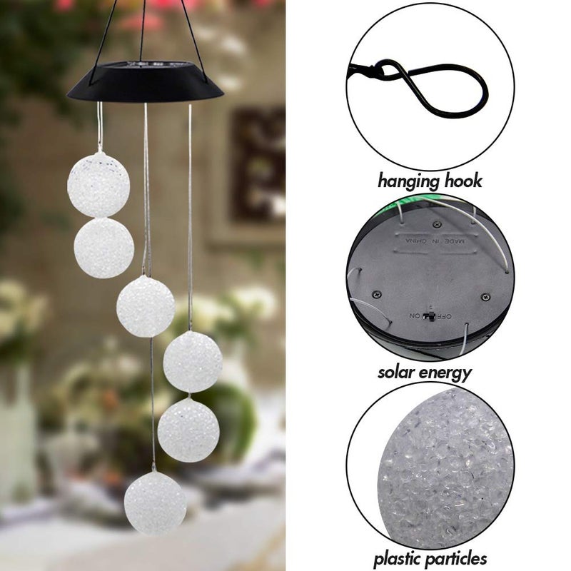 MorTime LED Solar Crystal Ball Wind Chime, 25" Mobile Hanging Wind Chime for Home Garden Decoration, Automatic Light Changing Color - Image 3